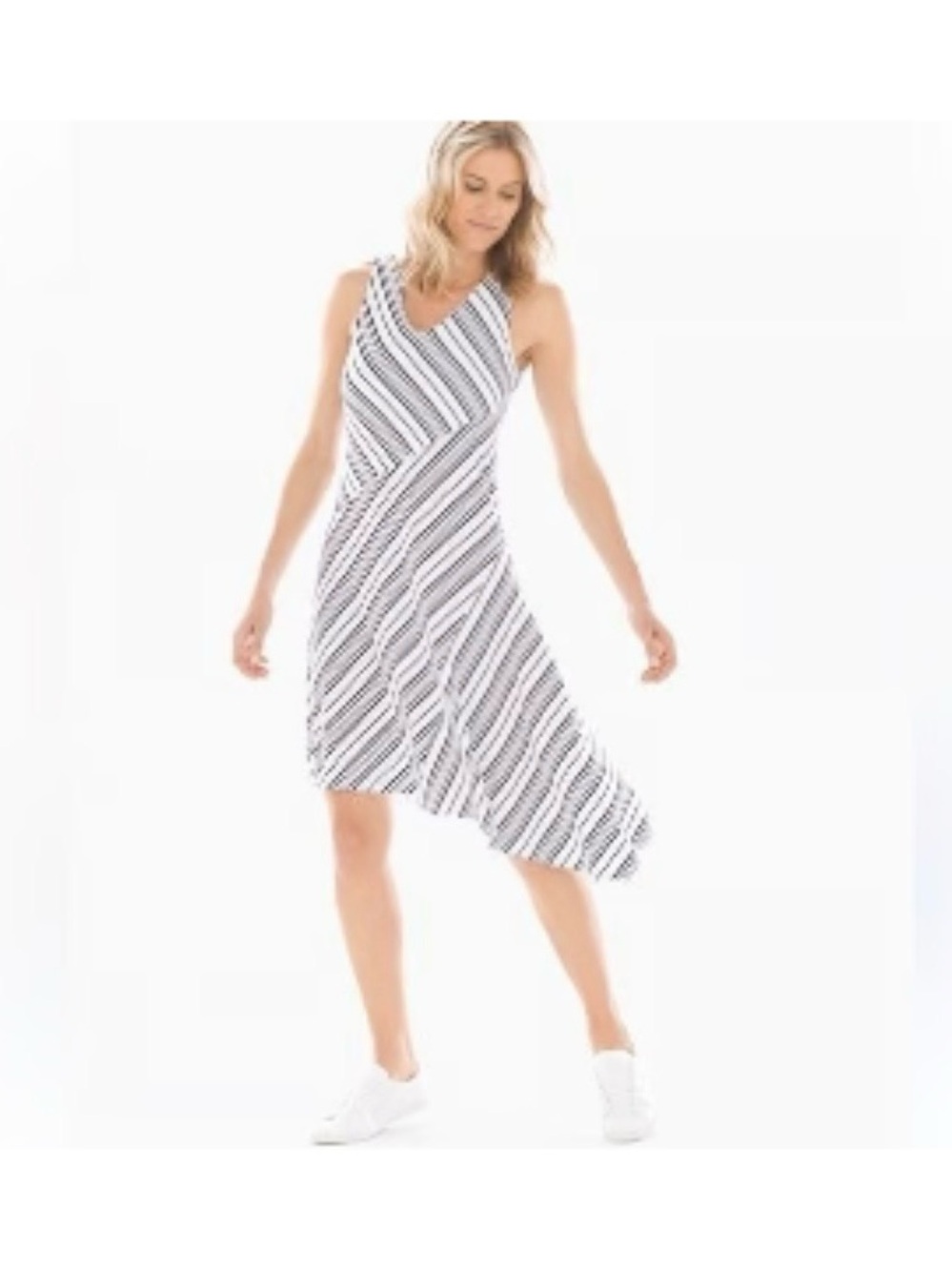 Soma Navy and White Striped Asymmetrical Sleeveless Dress
